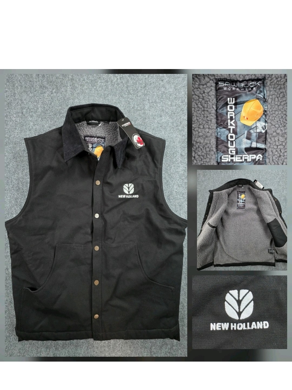 Choko Authentics Worktough Sherpa Mens Large Vest New Holland Tractors Black NEW